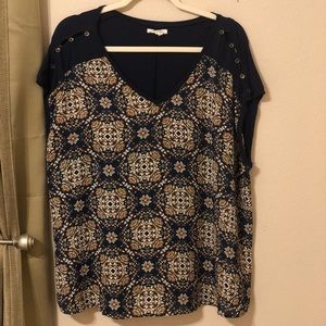 Navy and multi-color blouse
